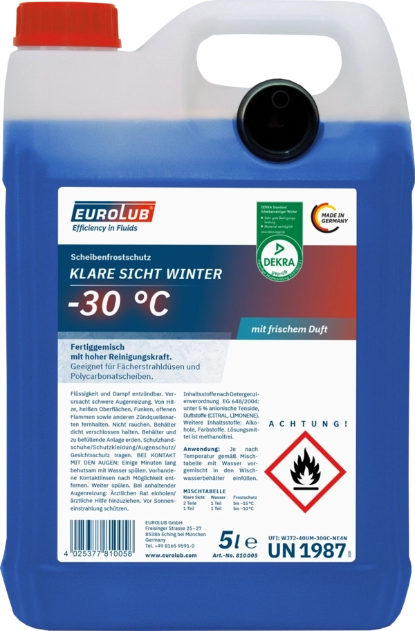 EuroLub Scheibenfrostschutz Klare Sicht Winter -30°C 5 L